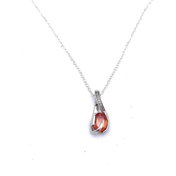 Diamond Gemstone Dangle Drop Pendant Chain Necklace 925 Sterling Silver 15.5" - Picture 2 of 4